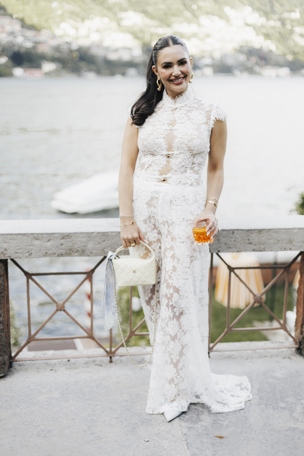 An elegant bridal portrait beside Lake Como