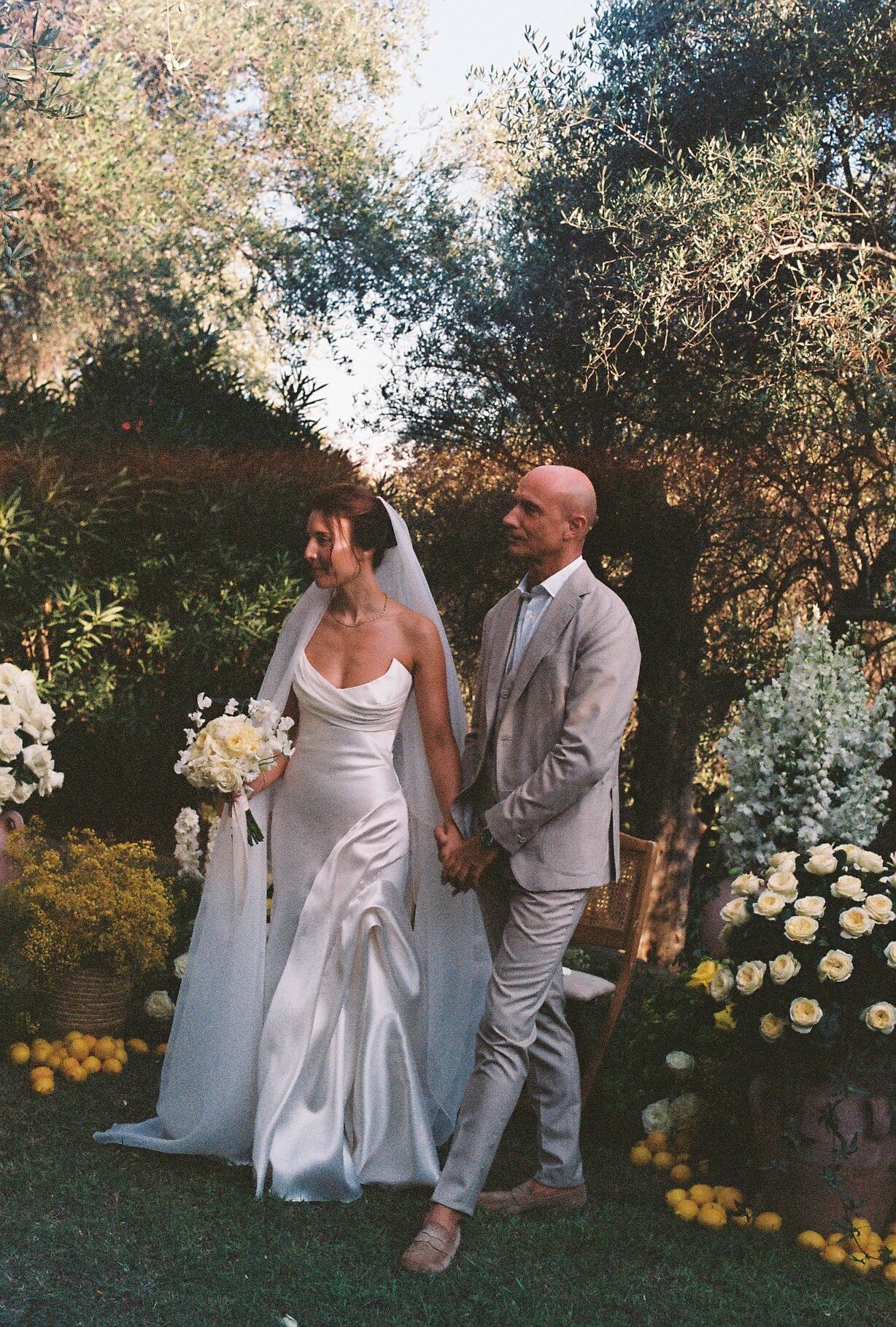 A romantic wedding portrait photographed on 35mm film