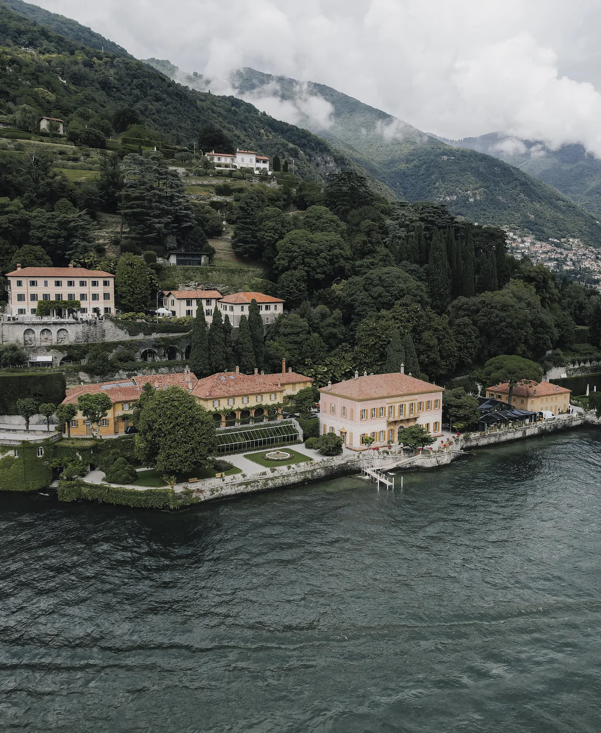 Villa Pizzo and the Lake Como shoreline seen from the air